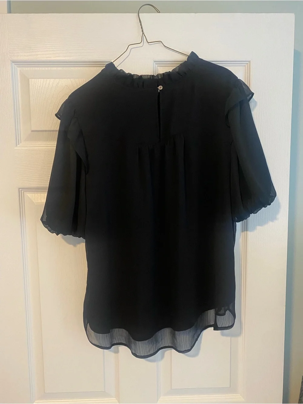 LOFT Black Ruffled Collar Puff Sleeve Blouse